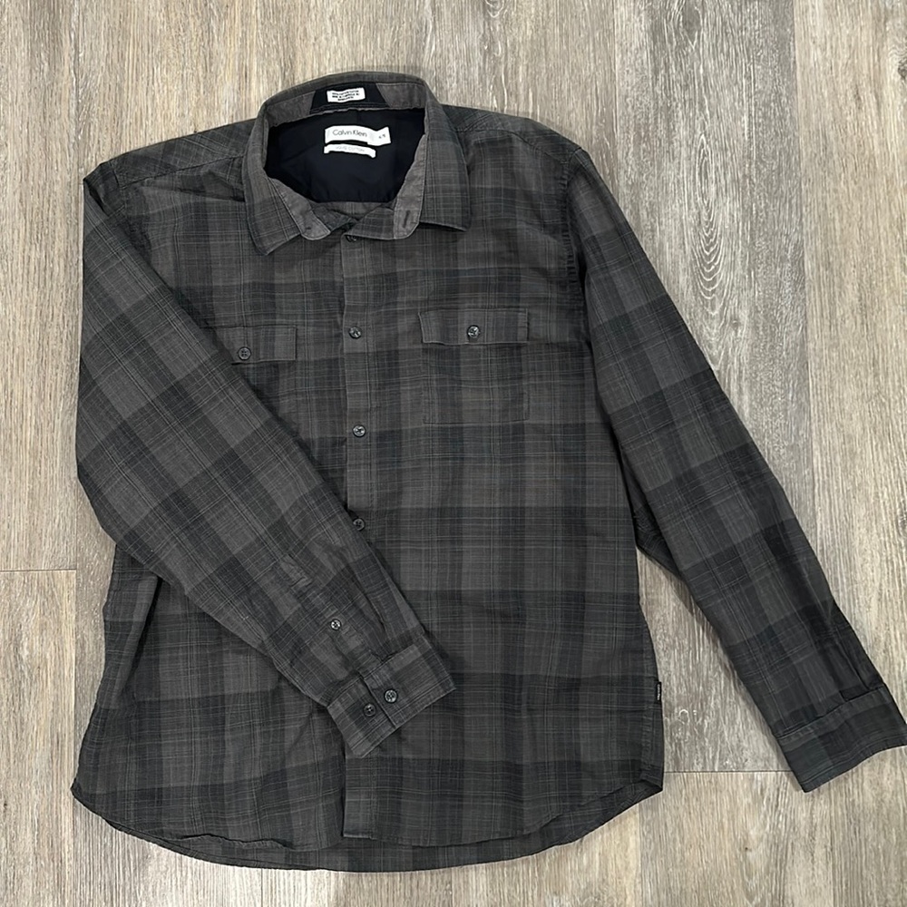 Collared, long sleeve, Calvin Klein button up shirt